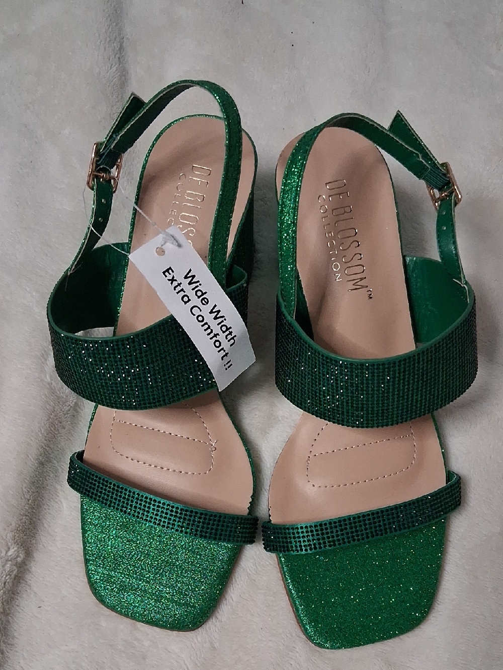 De Blossom Collection Green Glitter Wide-Width Slingback Sandals